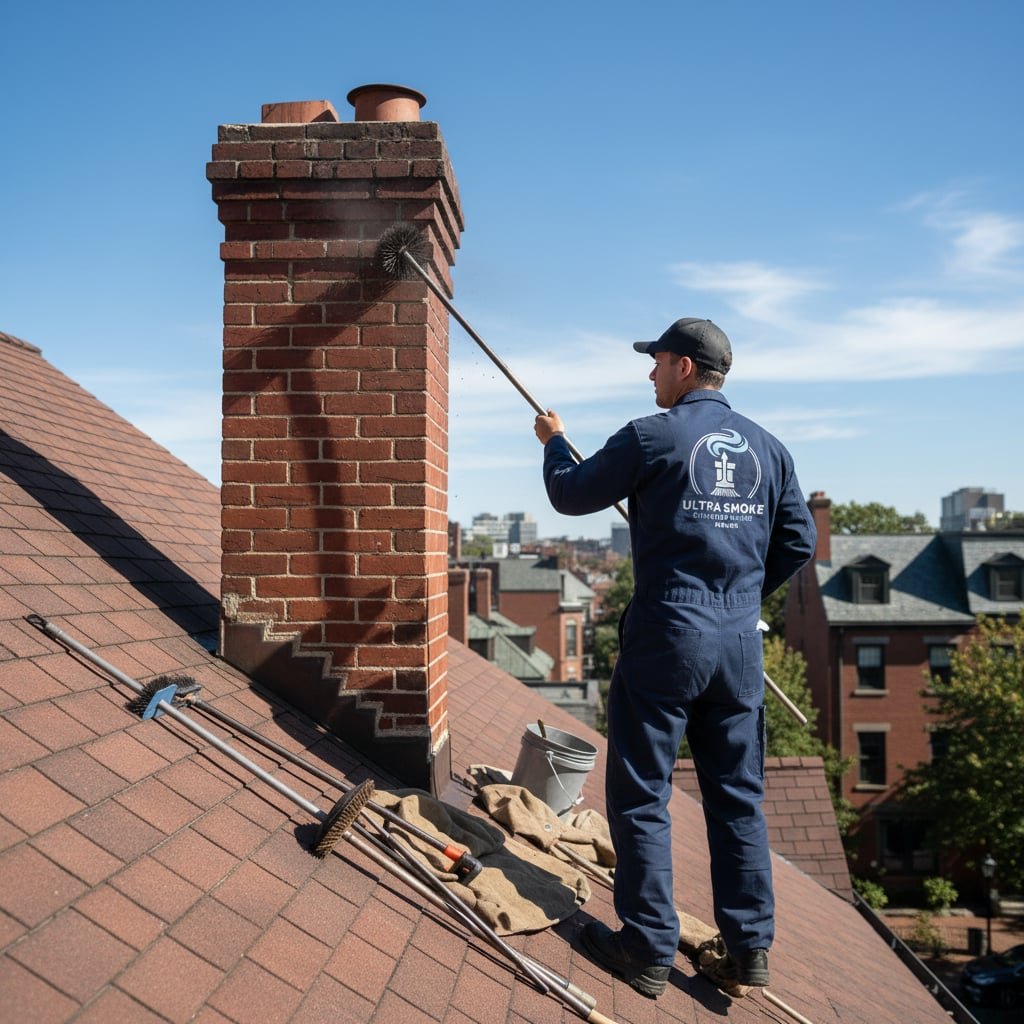 Ultra Smoke Chimney Sweep team working on chimney
